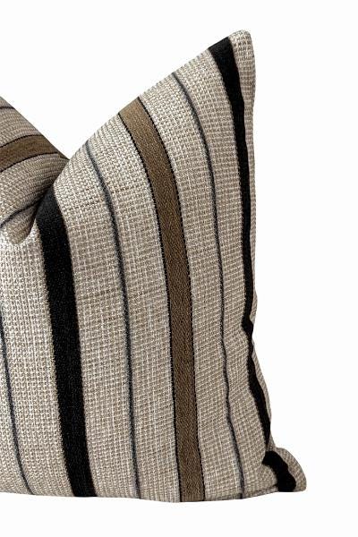 Textured Neutral Stripe Pillow Cover, Beige Black Farmhouse Cushion