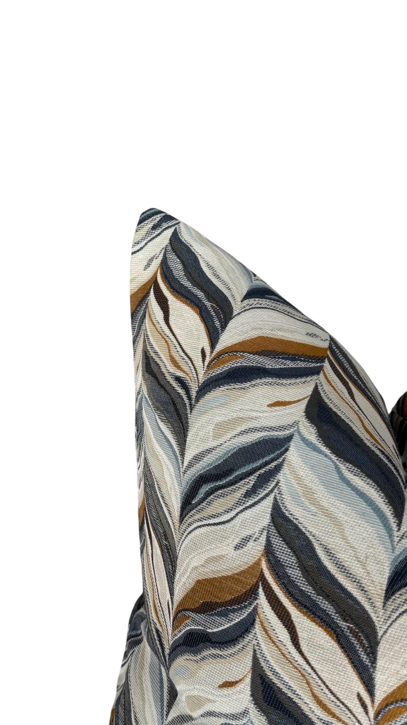 Blue Gold Leaf Pillow Cover, Neutral Decorative Throw Pillow