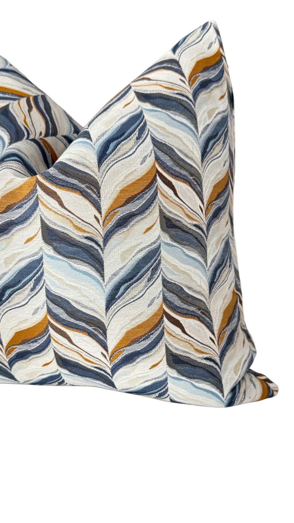 Blue Gold Leaf Pillow Cover, Neutral Decorative Throw Pillow