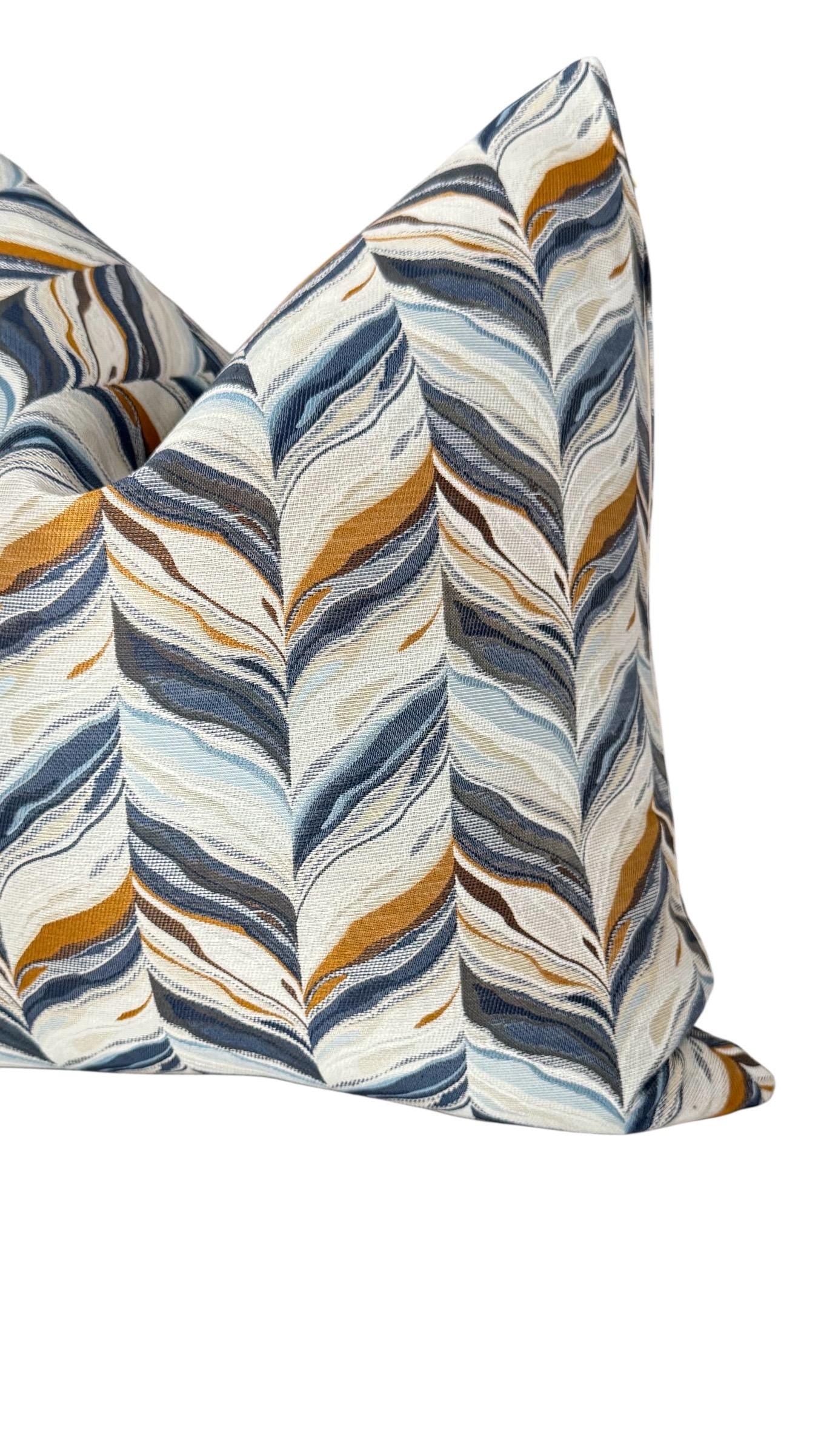 Blue Gold Leaf Pillow Cover, Neutral Decorative Throw Pillow