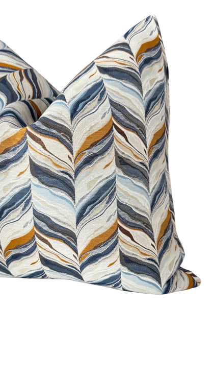 Blue Gold Leaf Pillow Cover, Neutral Decorative Throw Pillow