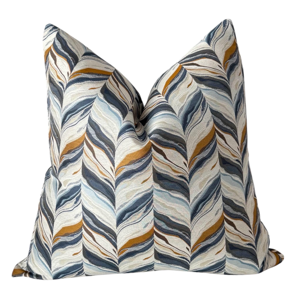 Blue Gold Leaf Pillow Cover, Neutral Decorative Throw Pillow