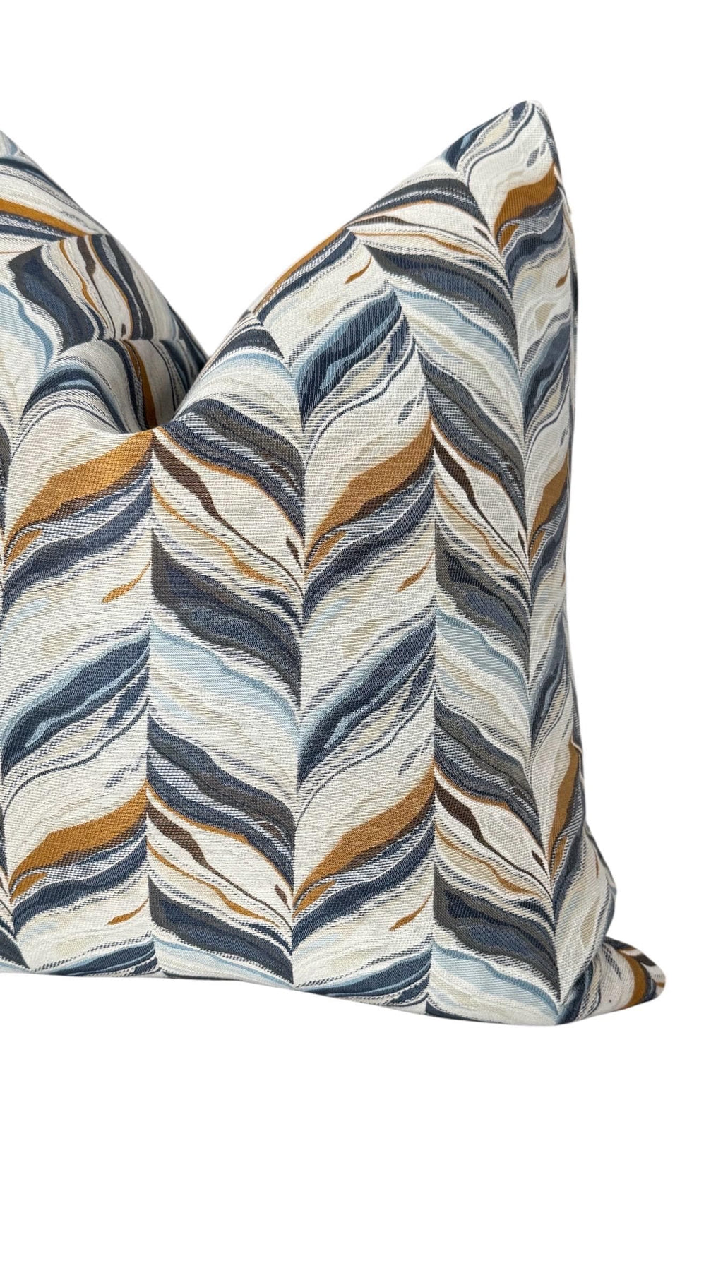 Blue Gold Leaf Pillow Cover, Neutral Decorative Throw Pillow