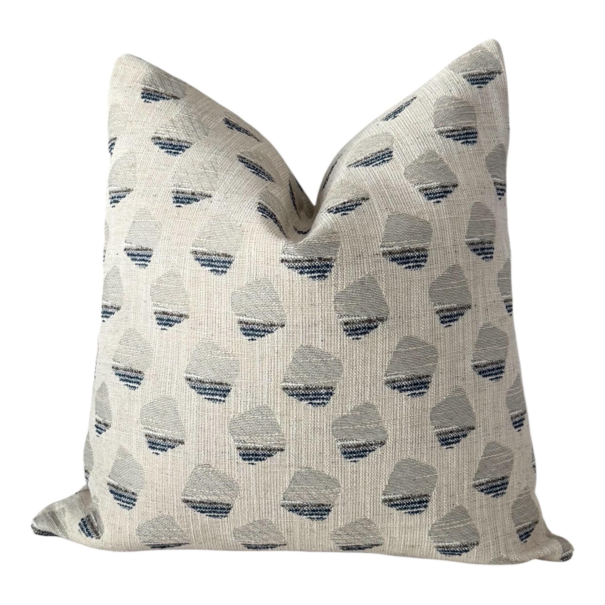 Beige Blue Gray Geometric Woven Pillow Cover, Neutral Decorative Cushion