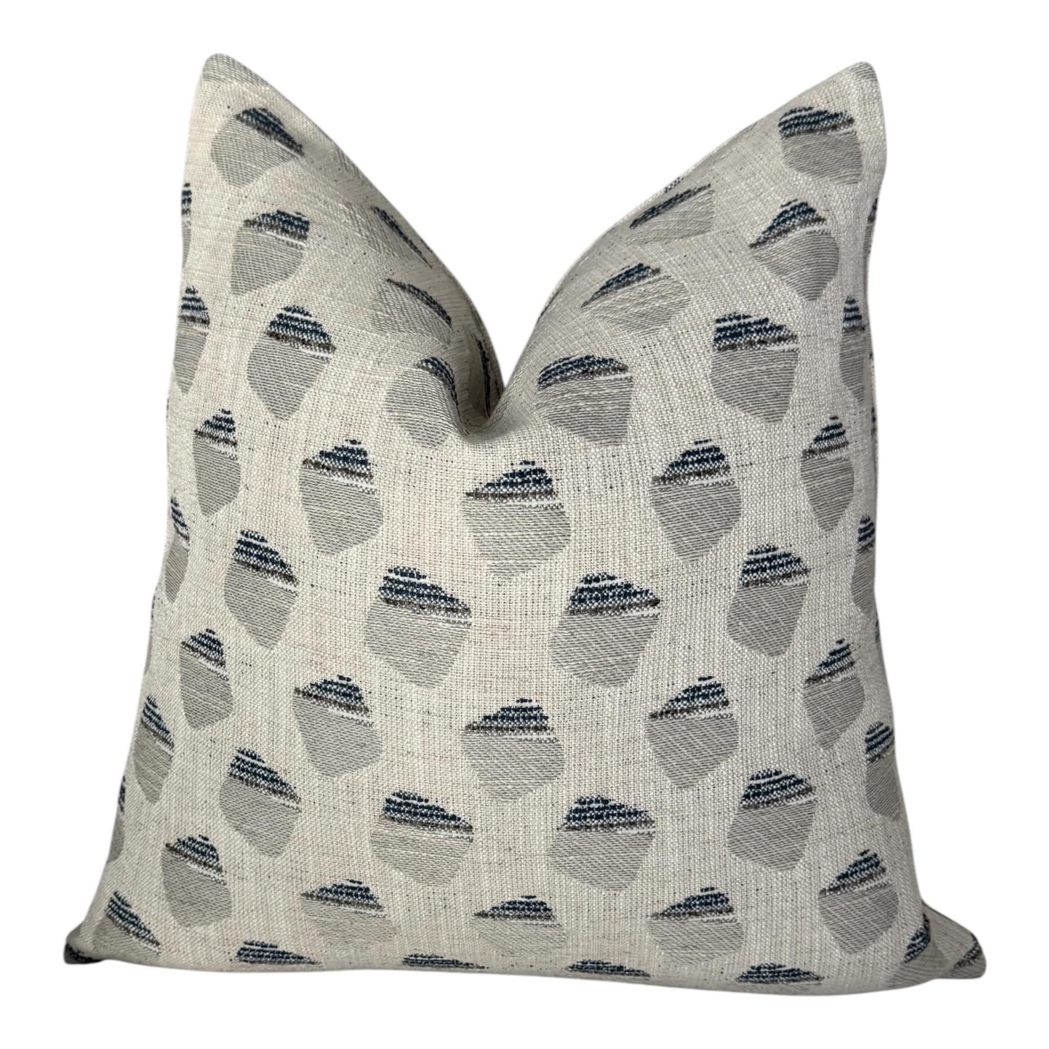 Beige Blue Gray Geometric Woven Pillow Cover, Neutral Decorative Cushion