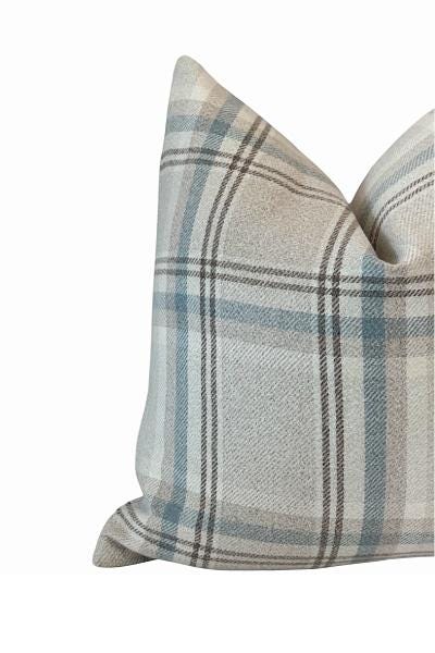 Blue Beige Plaid Pillow Cover, Neutral Check Farmhouse Cushion