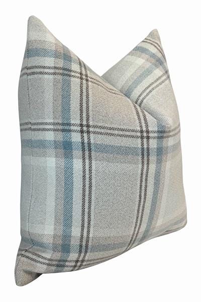 Blue Beige Plaid Pillow Cover, Neutral Check Farmhouse Cushion