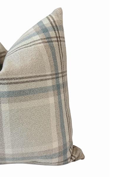 Blue Beige Plaid Pillow Cover, Neutral Check Farmhouse Cushion