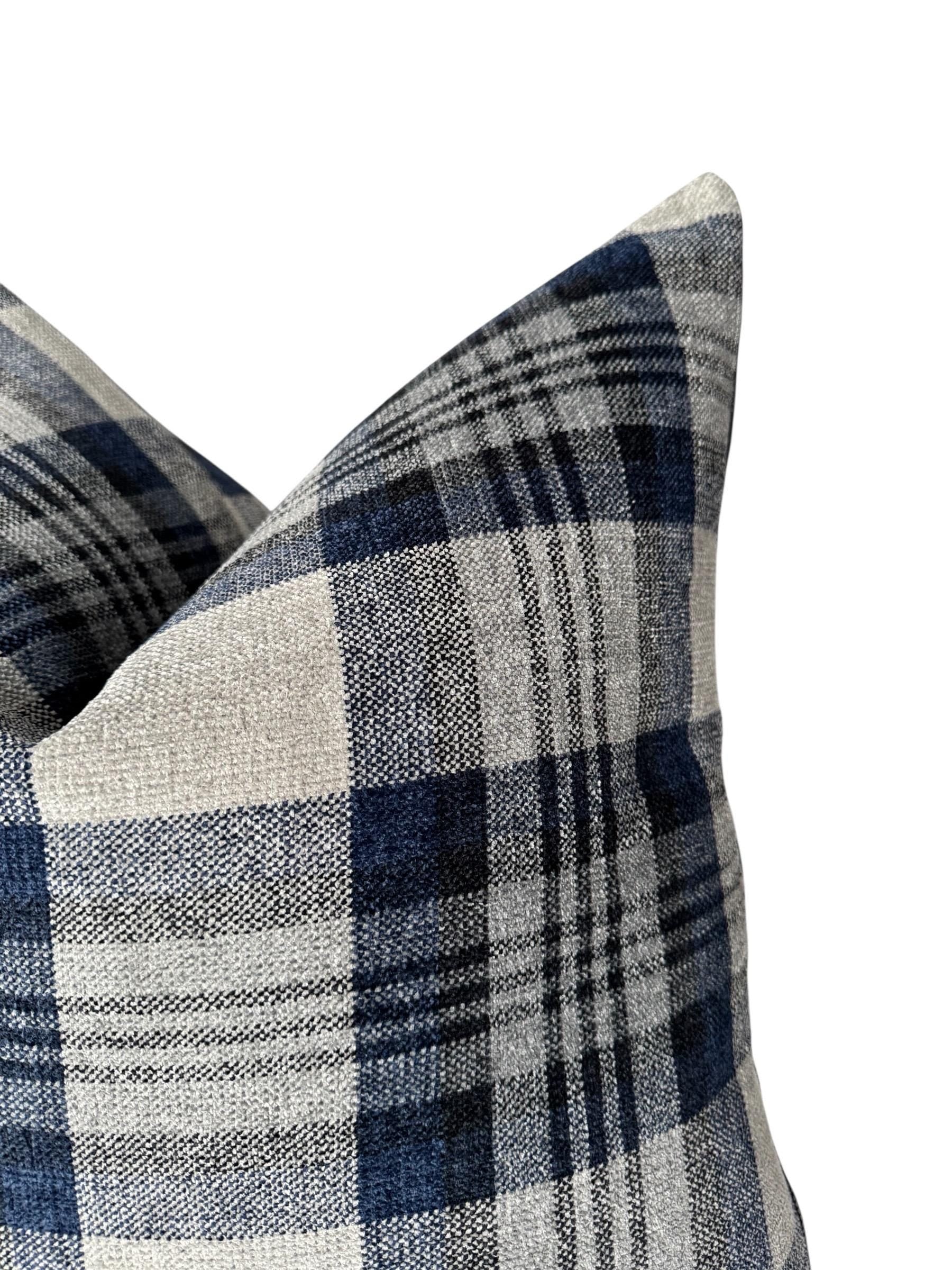 Blue Plaid Pillow Cover, Farmhouse Throw Pillow