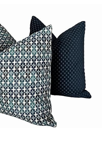 Blue Teal Patterned Pillow Cover, Decorative Throw Pillow