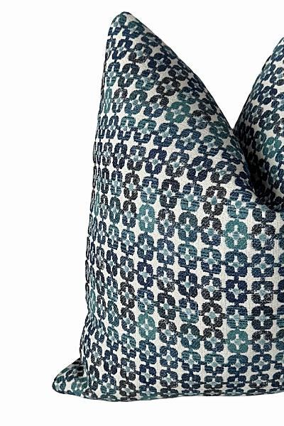 Blue Teal Patterned Pillow Cover, Decorative Throw Pillow