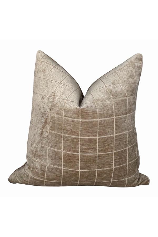 Beige Velvet Grid Pillow Cover, Neutral Throw Pillow