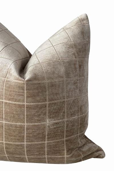Beige Velvet Grid Pillow Cover, Neutral Throw Pillow