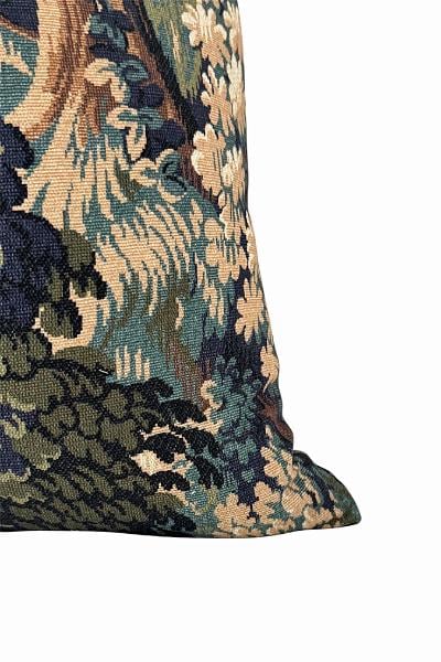 Vintage Tapestry Pillow Cover, Woodland Floral Cushion, Rustic Cottage Throw Pillow