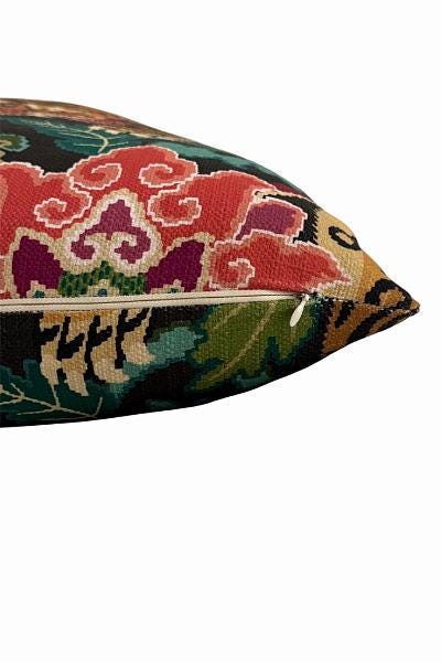 Tiger Tapestry Pillow Cover, Bold Floral Throw Pillow, Maximalist Accent Cushion