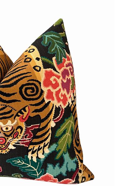 Tiger Tapestry Pillow Cover, Bold Floral Throw Pillow, Maximalist Accent Cushion