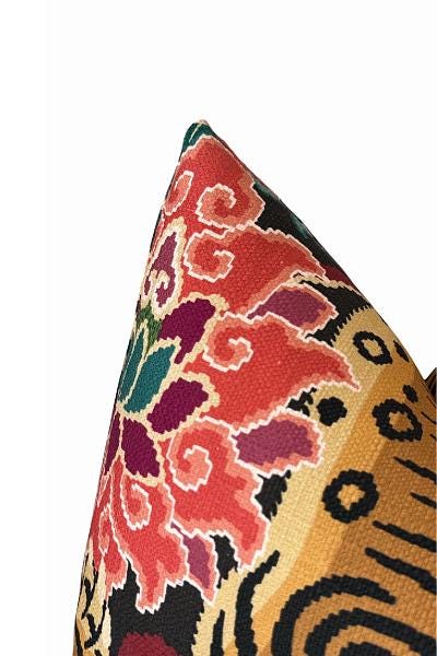 Tiger Tapestry Pillow Cover, Bold Floral Throw Pillow, Maximalist Accent Cushion