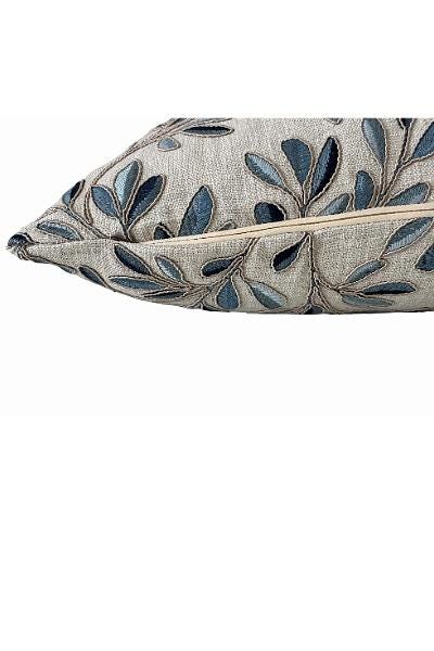 Blue Leaf Pillow Cover, Embroidered Floral Throw Pillow, Neutral Decorative Cushion