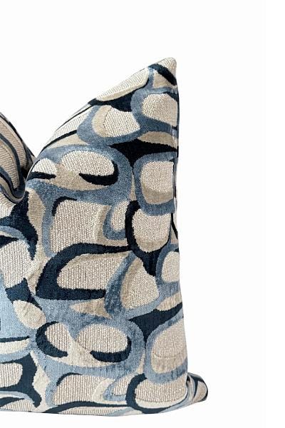 Blue Abstract Pillow Cover, Handmade in USA, Modern Throw Pillow, Designer Accent Cushion