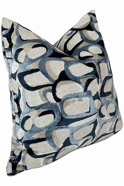 Blue Abstract Pillow Cover, Handmade in USA, Modern Throw Pillow, Designer Accent Cushion