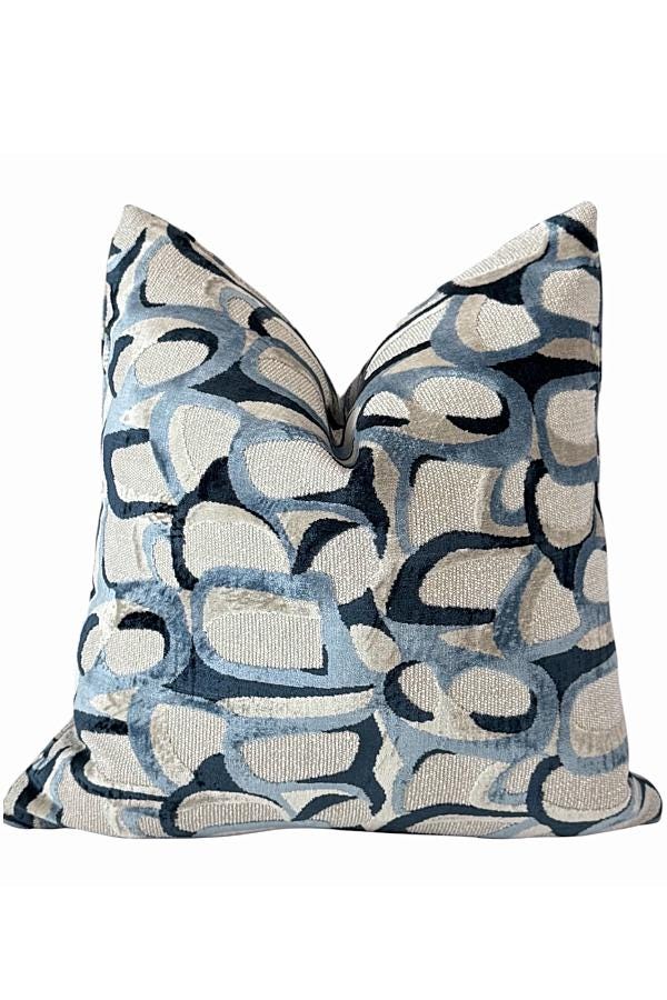 Blue Abstract Pillow Cover, Handmade in USA, Modern Throw Pillow, Designer Accent Cushion