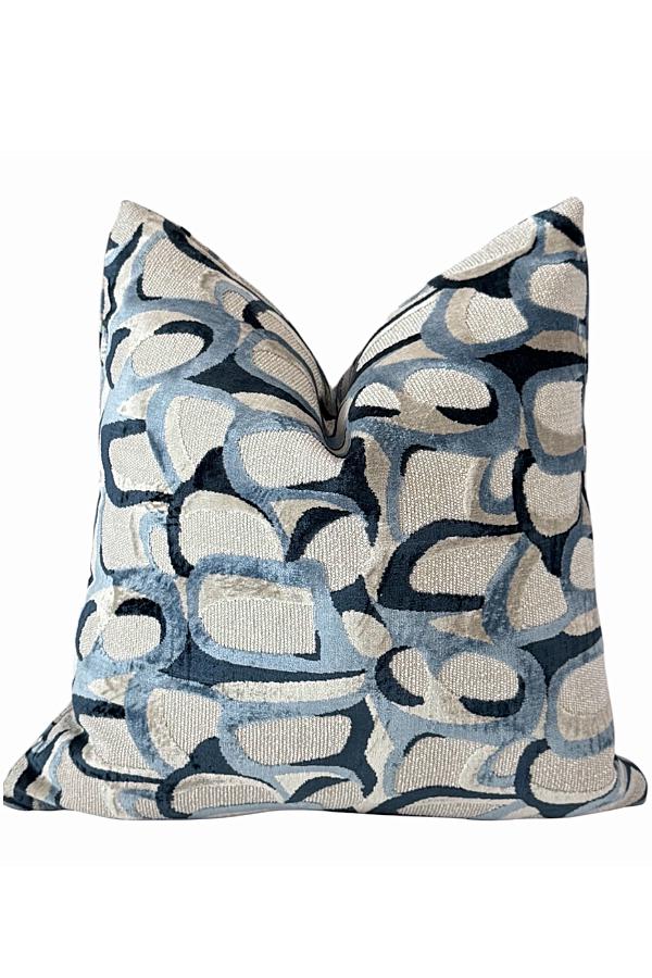 Blue Abstract Pillow Cover, Handmade in USA, Modern Throw Pillow, Designer Accent Cushion