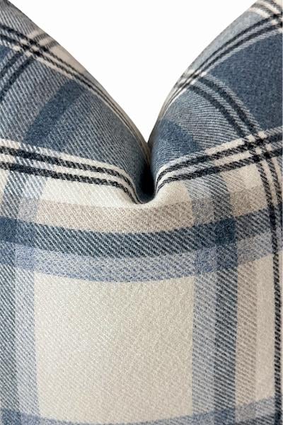 Blue Plaid Pillow Cover, Neutral Check Farmhouse Cushion