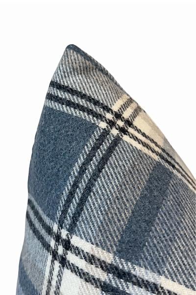 Blue Plaid Pillow Cover, Neutral Check Farmhouse Cushion