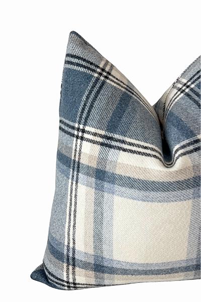 Blue Plaid Pillow Cover, Neutral Check Farmhouse Cushion