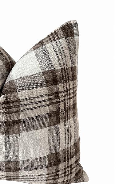 Brown Plaid Pillow Cover, Neutral Check Farmhouse Cushion