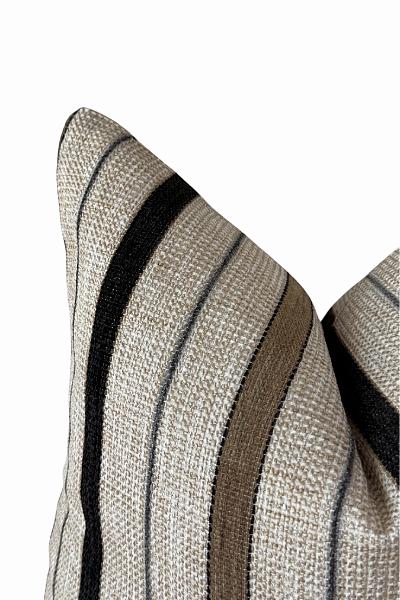 Textured Neutral Stripe Pillow Cover, Beige Black Farmhouse Cushion