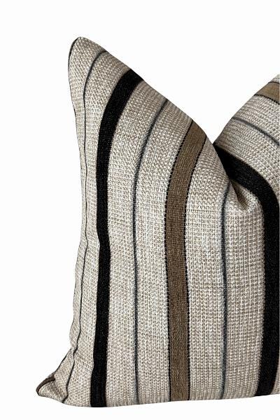 Textured Neutral Stripe Pillow Cover, Beige Black Farmhouse Cushion