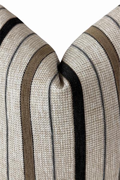 Textured Neutral Stripe Pillow Cover, Beige Black Farmhouse Cushion