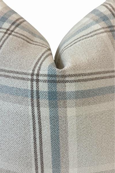 Blue Beige Plaid Pillow Cover, Neutral Check Farmhouse Cushion