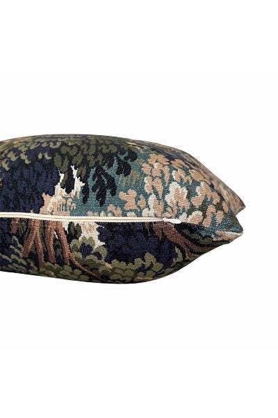 Vintage Tapestry Pillow Cover, Woodland Floral Cushion, Rustic Cottage Throw Pillow