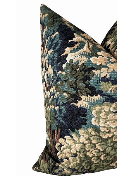 Vintage Tapestry Pillow Cover, Woodland Floral Cushion, Rustic Cottage Throw Pillow