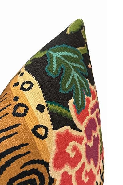 Tiger Tapestry Pillow Cover, Bold Floral Throw Pillow, Maximalist Accent Cushion