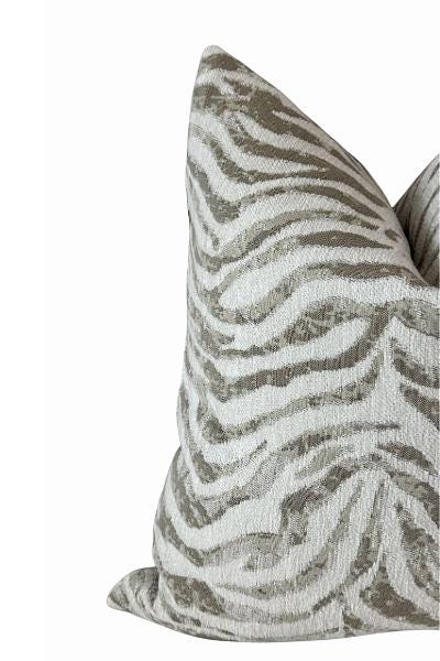 Neutral Zebra Pillow Cover, Beige Animal Print Throw Pillow, Handmade in USA.