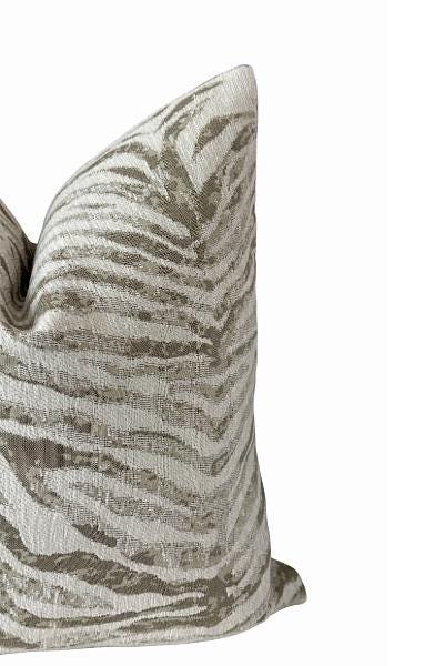 Neutral Zebra Pillow Cover, Beige Animal Print Throw Pillow, Handmade in USA.