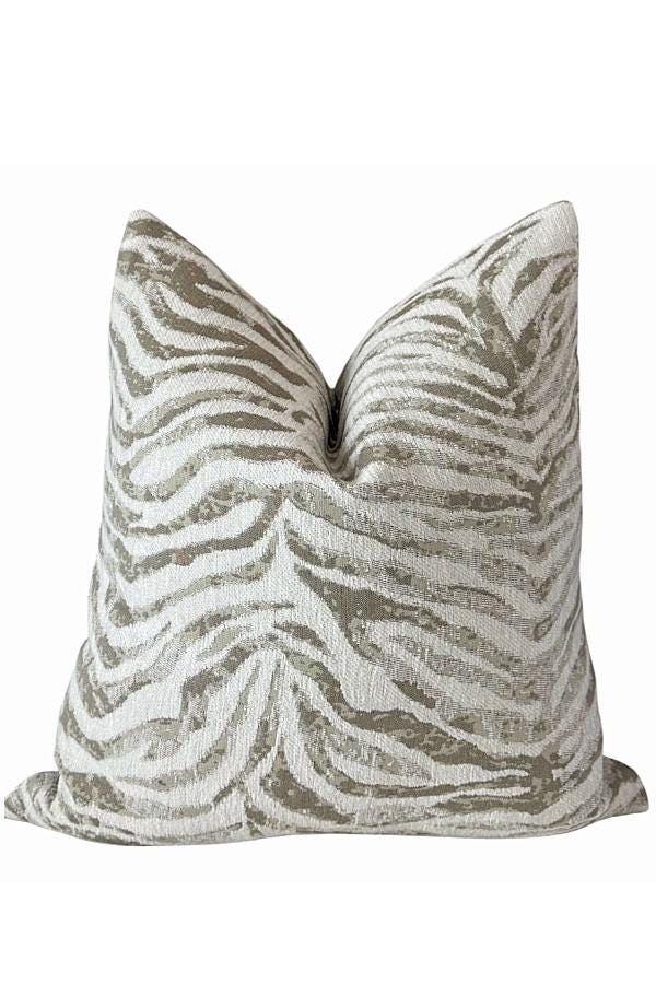 Neutral Zebra Pillow Cover, Beige Animal Print Throw Pillow, Handmade in USA.