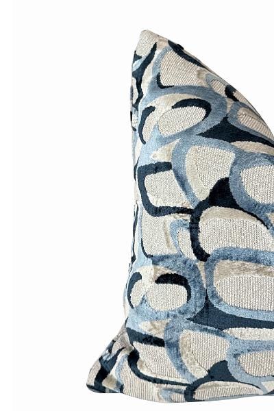 Blue Abstract Pillow Cover, Handmade in USA, Modern Throw Pillow, Designer Accent Cushion