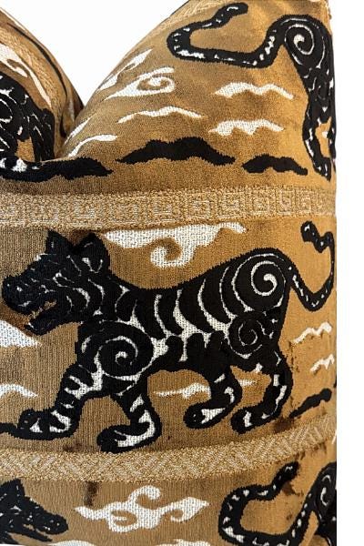Brown Tiger Pillow Cover | Chinoiserie Accent Pillow | Decorative Animal Print Cushion