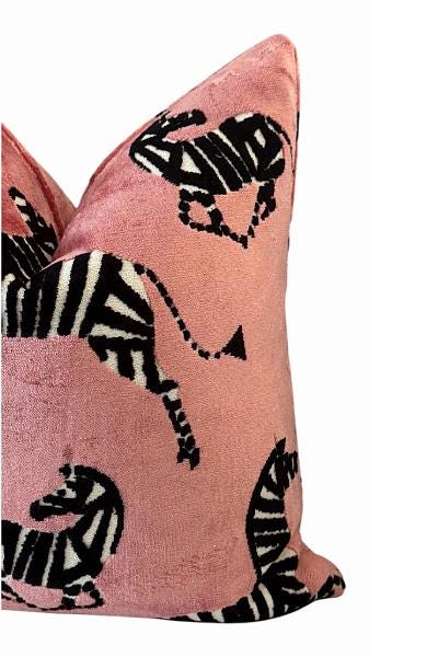 Rose Zebra Pillow Cover | Velvet Animal Print Accent Pillow | Decorative Throw Cushion