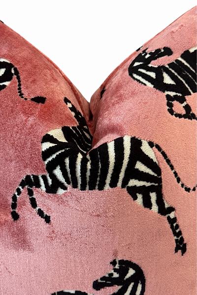 Rose Zebra Pillow Cover | Velvet Animal Print Accent Pillow | Decorative Throw Cushion