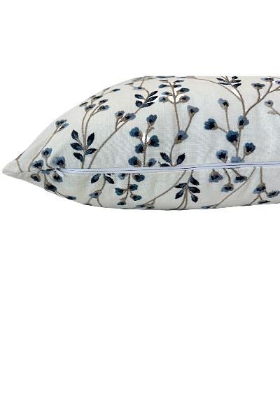 Blue Floral Pillow Cover | Embroidered Accent Pillow | Neutral Decorative Throw Cushion