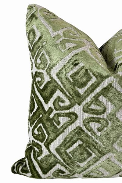 Green Velvet Pillow Cover | Geometric Accent Pillow | Decorative Throw Cushion