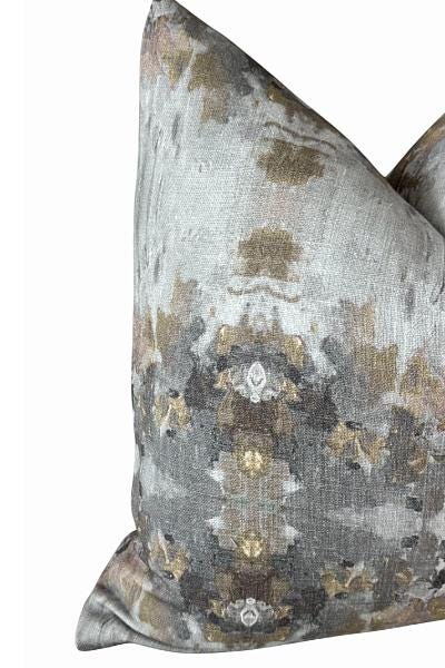 Gray & Gold Textured Pillow Cover | Neutral Modern Cushion | Zipper Closure
