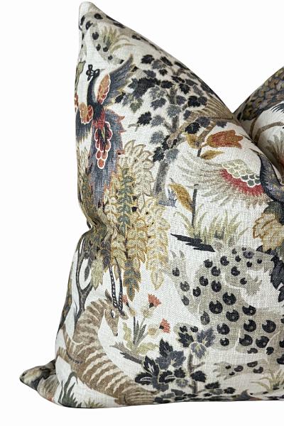 Vintage Floral Linen Pillow Cover | Neutral Botanical Cushion | Zipper Closure