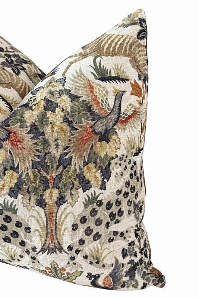 Vintage Floral Linen Pillow Cover | Neutral Botanical Cushion | Zipper Closure