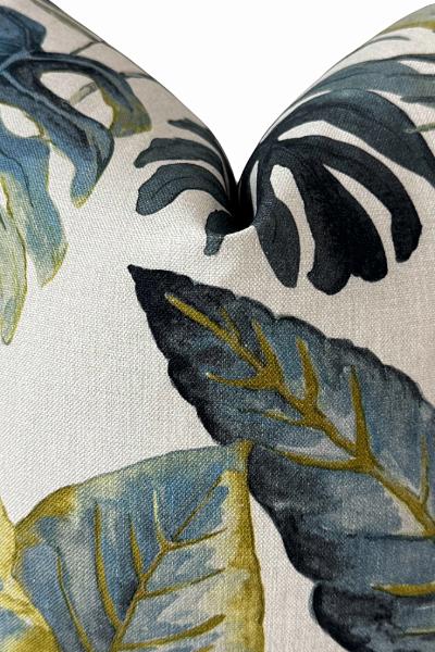 Tropical Leaf Pillow Cover | Blue Green Botanical Cushion | Zipper Closure